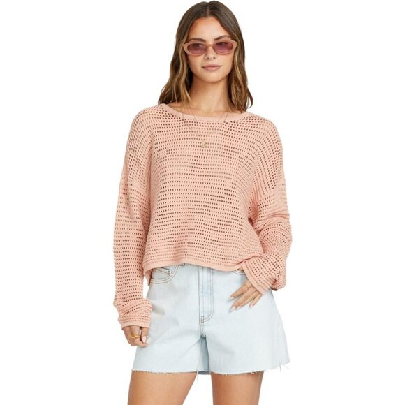 Women's Cotton Sweater X-Small Relaxed Fit Wide Neck Long Sleeve Casual